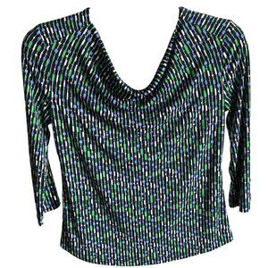 Liz Claiborne Women's Square Striped Cowl Neck 3/4 Sleeve Blouse, Small (Petite)
